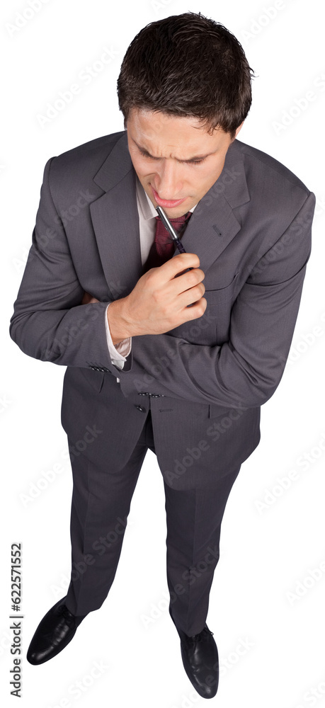 Digital png photo of thinking caucasian businessman on transparent background Digital png photo of thinking caucasian businessman on transparent background