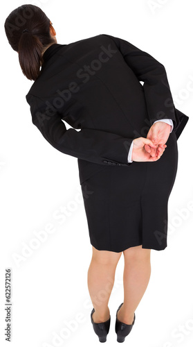 Digital png photo of back view of asian businesswoman leaning over on transparent background