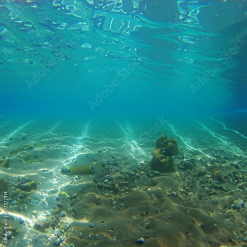underwater view, marine pollution and marine population © tolgahan