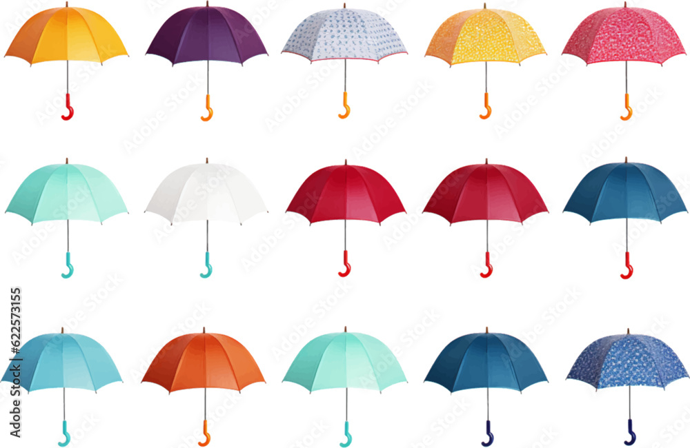 Set of colorful umbrellas on white background