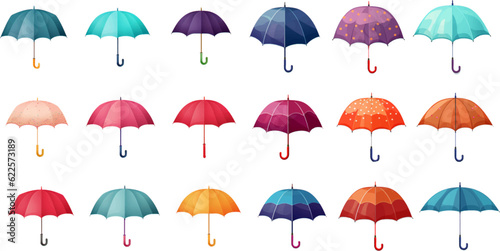 Set of colorful umbrellas on white background
