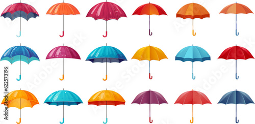 Set of colorful umbrellas on white background