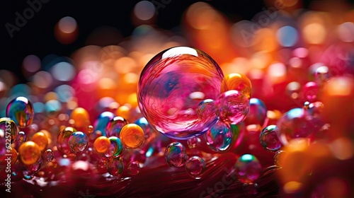 Colorful soap bubbles are isolated on black background. 3d render illustration