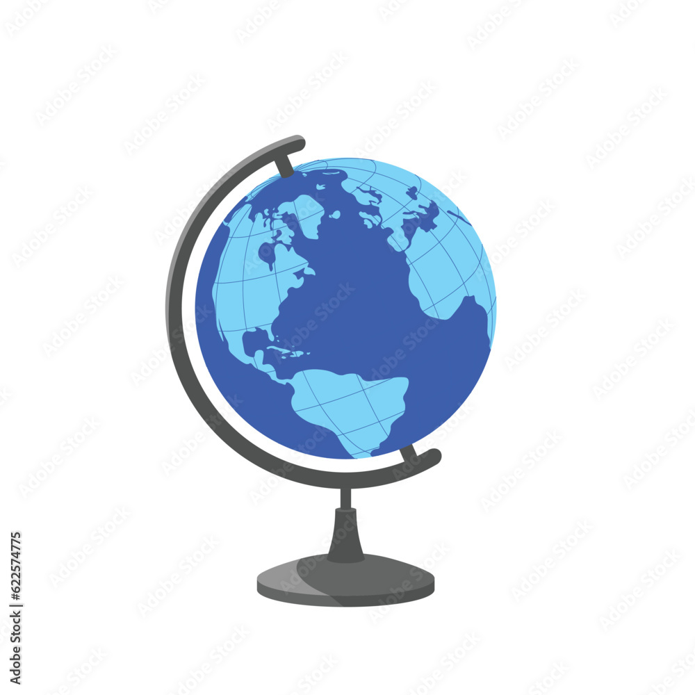 Globe model, School globe, earth model flat illustration vector isolated on white background. Element for Back to school concept. School supply Globe model, School globe, earth model flat illustration vector isolated on white background. Element for Back to school concept. School supply