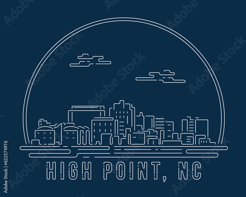 High Point, North Carolina - Cityscape with white abstract line corner curve modern style on dark blue background, building skyline city vector illustration design
