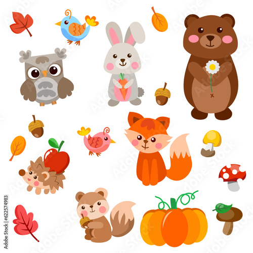 Cute animals autumn vectors set 