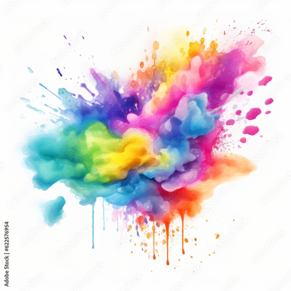a vibrant and colorful cloud of paint on a pristine white background