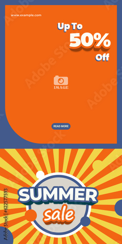 Summer sale banner. Template design for promotion with illustration of sunburst and bold lettering.