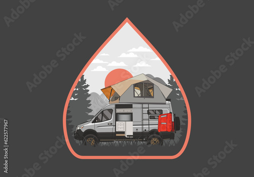 Large van with roof tent illustration design