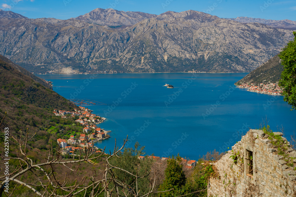 View of the Bay of Kotor from the mountain village of Gorny Stoliv, Montenegro View of the Bay of Kotor from the mountain village of Gorny Stoliv, Montenegro