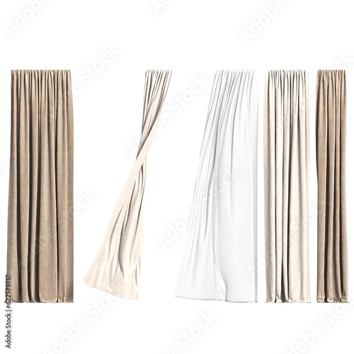 curtain isolated on white background, interior decorations, 3D illustration, cg render 