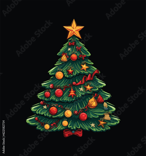 Christmas tree with decoration vector © MstNasrinAktar