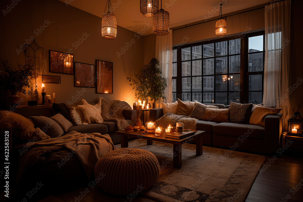 cozy living room interior - generative ai