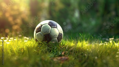 Soccer ball on green grass. Close-up of soccer ball on grass