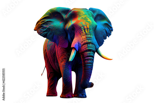 rainbow elephant isolated on transparent background. Generative Ai