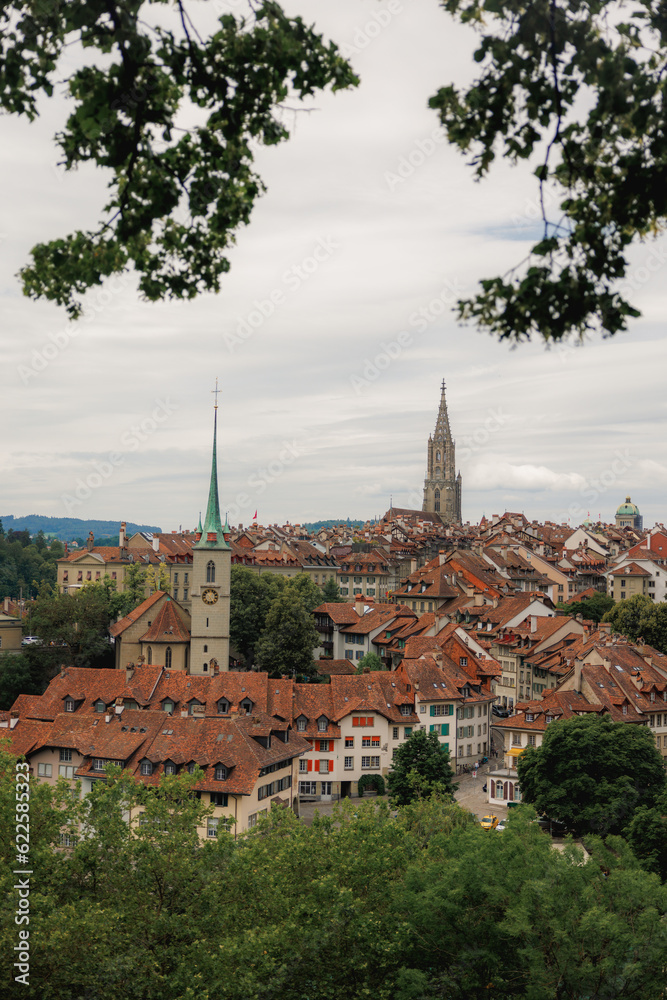 view from Aargauerstalden over the oldtown of Bern in summer