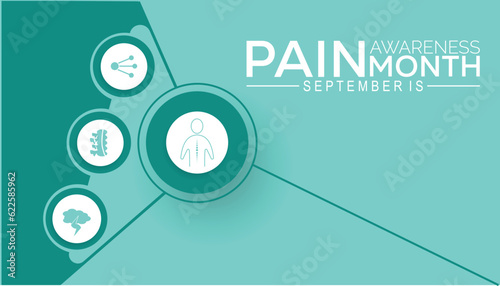 Pain awareness month is observed every year in September. Medical Banner.