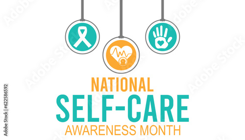 Vector illustration on the theme National Self-Care Awareness Month. vector banner, poster, card, background design. Observed on September each year.