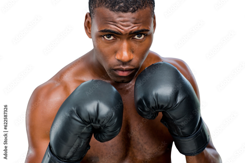 Digital png photo of african american male boxer with boxing gloves on transparent background