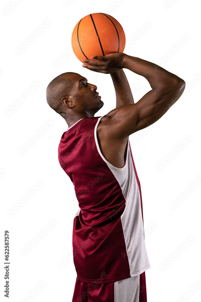 Digital png photo of african american male basketball player throwing ball on transparent background
