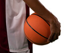 Digital png photo of biracial male basketball player with basketball on transparent background