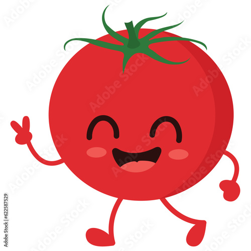 Happy cute smiling tomato Cute vegetable vector character isolated on white