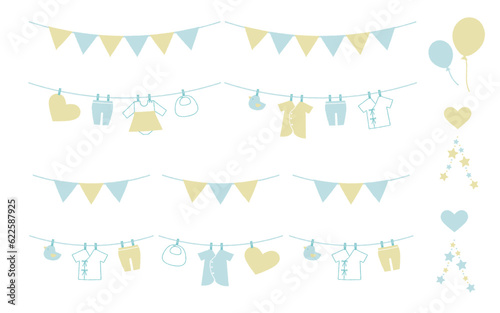 かわいい赤ちゃんアイテム　イラストセット 背景素材　ガーランド