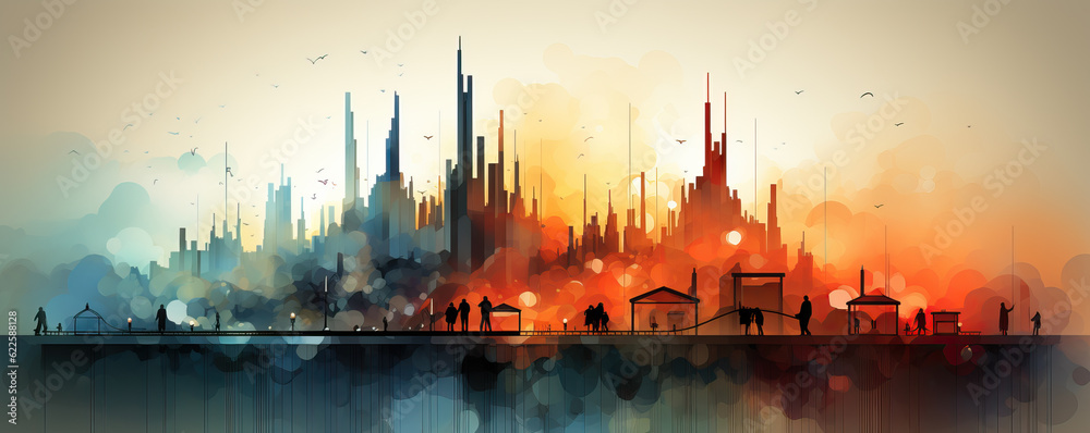 Abstract urban landscape.Colorful city landscape in the form of graphics.