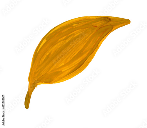 Autumn vector yellow leaf. Hand-drawn gouache Isolated design element on a white background. Botanical illustration of seasonal flora