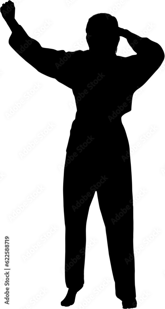Digital png silhouette image of female martial artist on transparent background