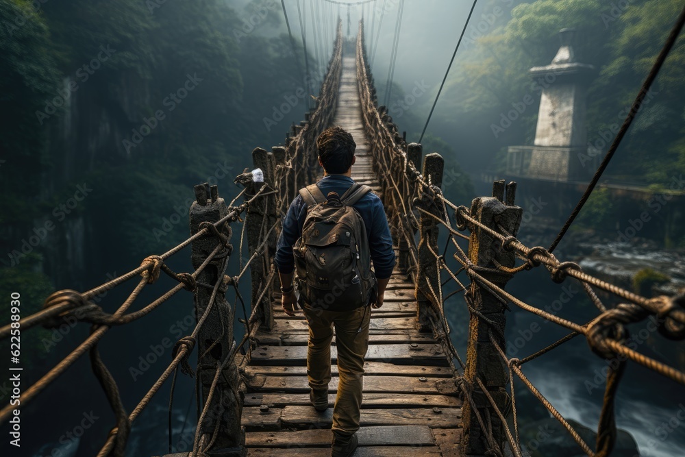 Courageous Journey Beholding the Rear View of an Adventurer on a