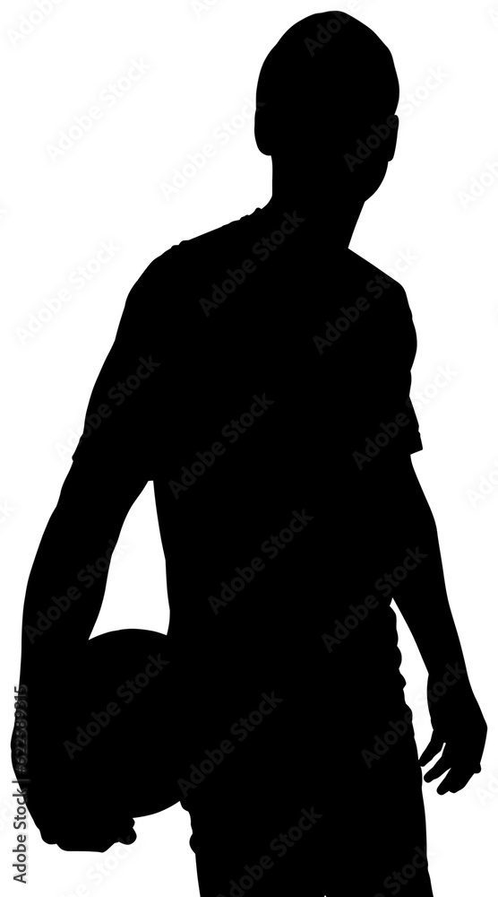Digital png silhouette image of man holding ball on transparent background
