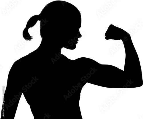 Digital png silhouette image of woman flexing muscles on transparent background