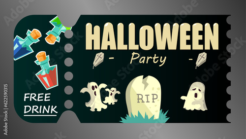 hand drawn haunted halloween ticket template