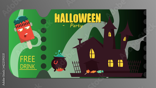hand drawn haunted halloween ticket template