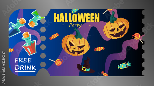 hand drawn haunted halloween ticket template
