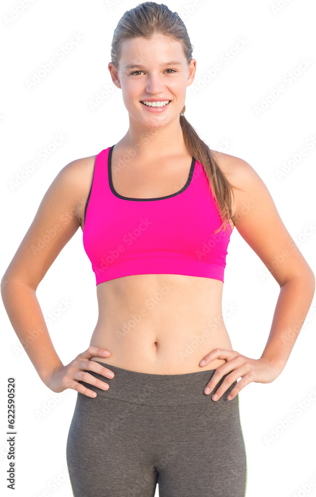 Digital png photo of caucasian woman wearing sports clothes on transparent background Digital png photo of caucasian woman wearing sports clothes on transparent background