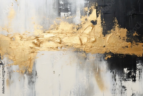 Closeup of abstract rough gold and black colored art painting texture, with oil brushstroke, pallet knife paint on canvas Generative AI