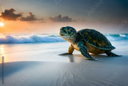 turtle on the beach generated Ai technology