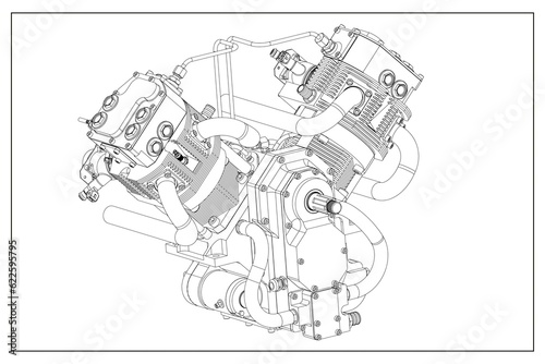 3D design of a motorcycle engine.