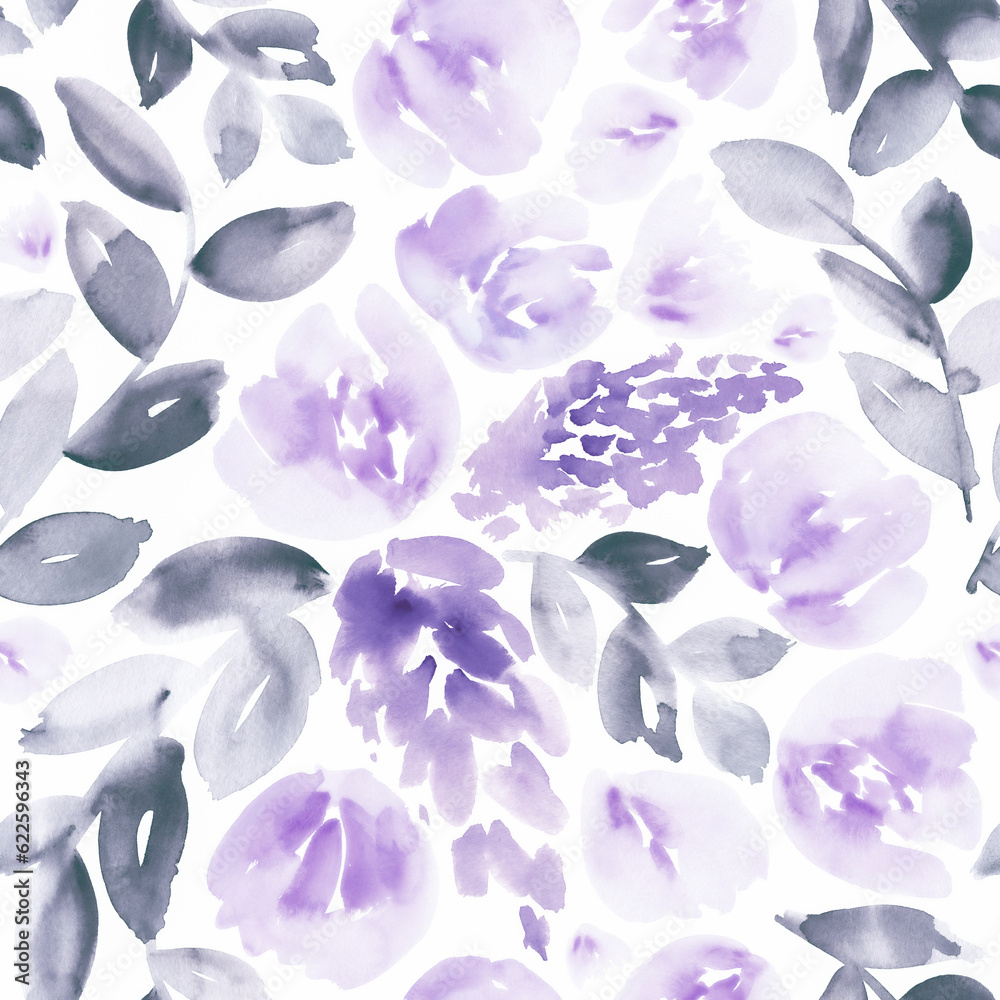custom made wallpaper toronto digitalWatercolor floral in violet and gray. Seamless pattern.