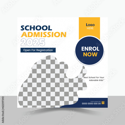 School Admission Social Media Post Design, Education Template.