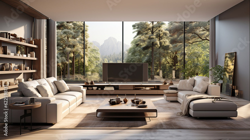 Interior of modern living room panorama © maniacvector
