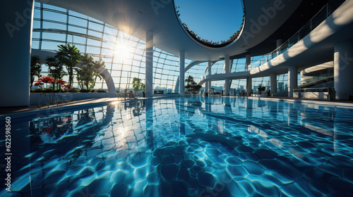 Olympic Swimming pool under water background.