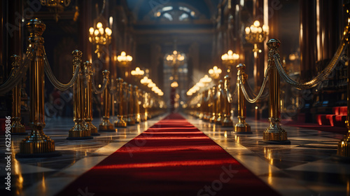 Red Carpet hallway with barriers and red ropes for Cinema and Fashion awards  a ceremony for celebrities persons.