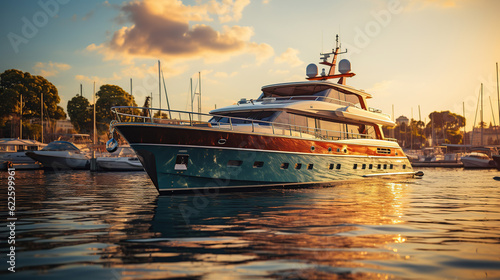 Yacht near the pier against sunset  summer vacation concept