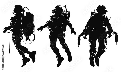 man fly using jetpack silhouette, future transportation technology