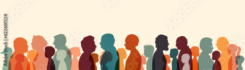 Silhouette group people elderly and children. Grandparents and grandchildren. Seniors. Boy - girl- baby. Grandfather and grandmother. Mixed age range. People of diverse culture