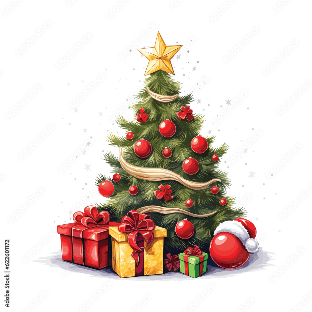 Fir tree with decorations, Christmas tree vector Fir tree with decorations, Christmas tree vector