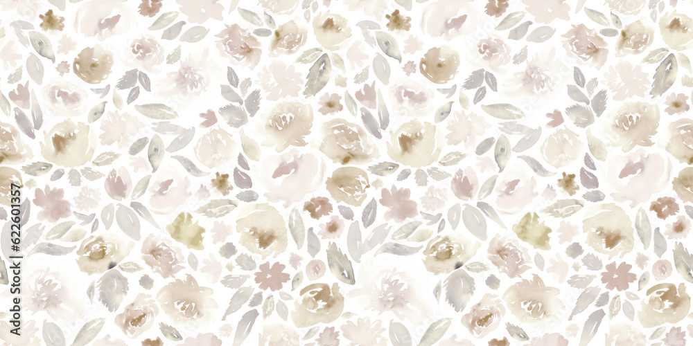 custom made wallpaper toronto digitalWatercolor floral in cream, beige and gray. Seamless pattern. 
